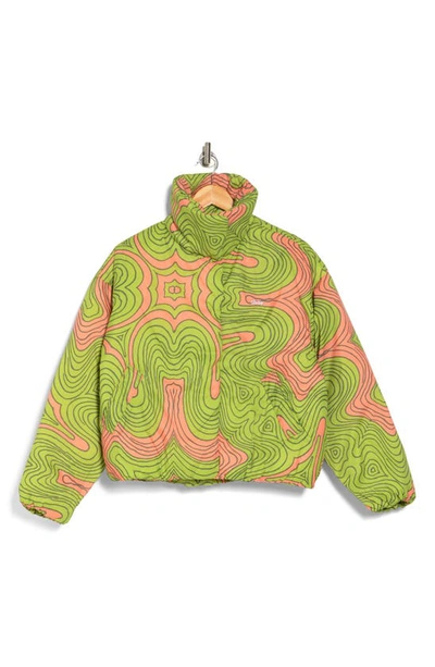 Obey Wavy Puffer Jacket In Algae Green Multi