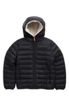 Save The Duck Kids' Wind & Water Resistant Fleece Lined Puffer Jacket In Black Ginger Lining