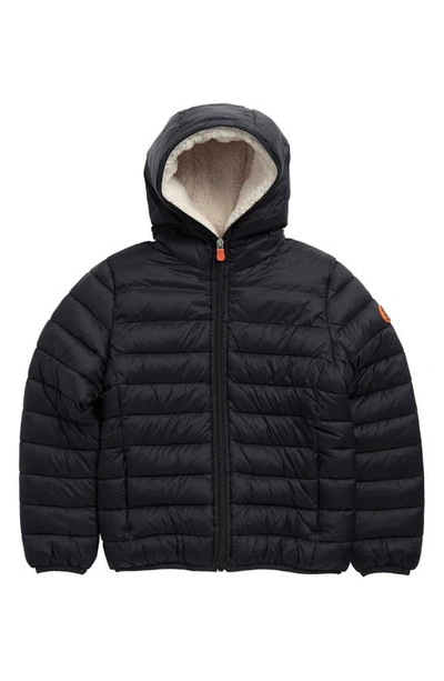 Save The Duck Kids' Wind & Water Resistant Fleece Lined Puffer Jacket In Black Ginger Lining