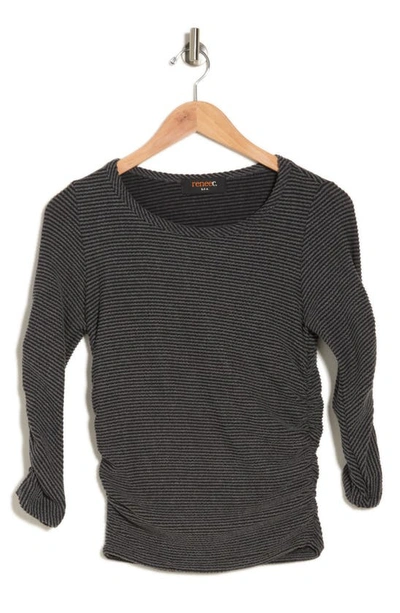 Renee C Ruched Sleeve Knit Top In Charcoal