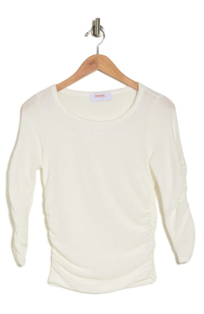 Renee C Ruched Sleeve Knit Top In Ivory