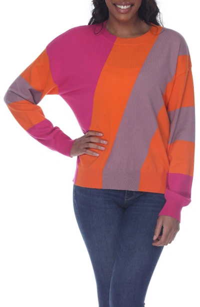 Rain And Rose Colorblock Stripe Sweater In Orange Multi