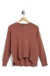 Adrianna Papell Curved Hem Side Slit Crewneck Sweater In Pinecone