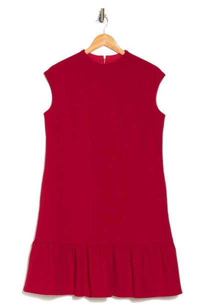 Donna Ricco Ruffle Shift Dress In Crimson