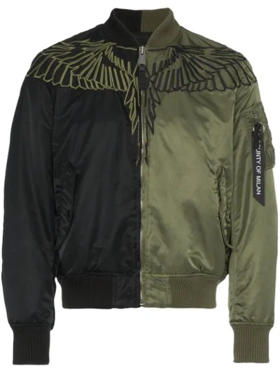 Marcelo Burlon County Of Milan Wing-embroidered Two-tone Bomber Jacket In Green