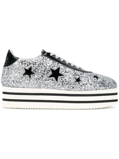 Chiara Ferragni Stars Platform Sneakers In Silver