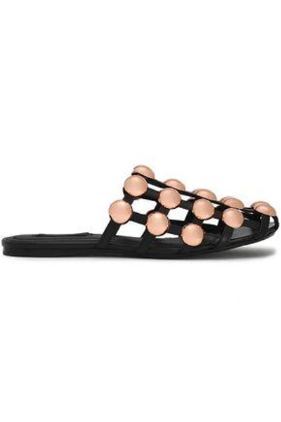 Alexander Wang Amelia Studded Cutout Leather Slippers In Black