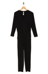 Go Couture Split Neck Long Sleeve Jumpsuit In Black
