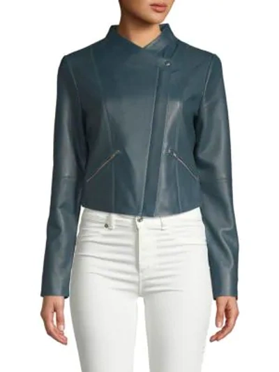 Veda Leather Jam Jacket In Lagoon
