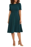 London Times Short Sleeve Fit & Flare Midi Dress In Deep Teal
