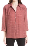 Max Studio Crepe Collar Blouse In Rose Open Stem Flower