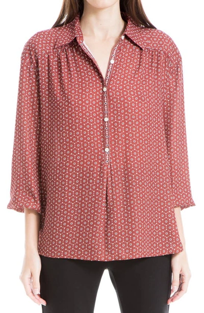 Max Studio Crepe Collar Blouse In Red