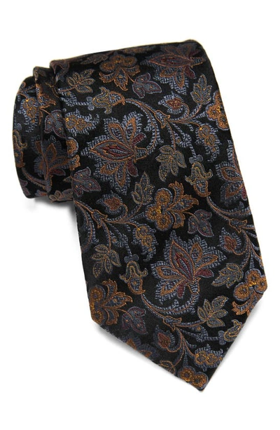 Duchamp Floral Vine Silk Tie In Black