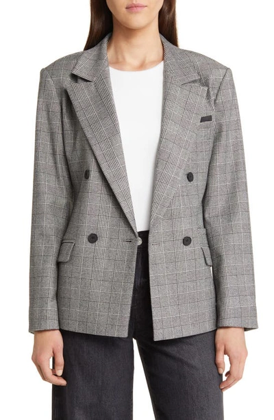 Allsaints Bea Check Double Breasted Wool Blend Blazer In Grey