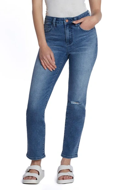 Hint Of Blu Serene Mid Rise Crop Straight Leg Jeans In Crop Blue