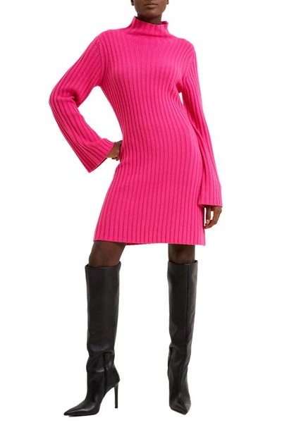 French Connection Babysoft Funnel Neck Long Sleeve Sweater Dress In Pink