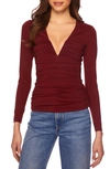 Susana Monaco Plunge Neck Ruched Stretch Jersey Top In Oxblood