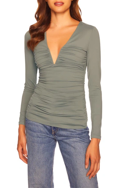 Susana Monaco Plunge Neck Ruched Stretch Jersey Top In Slate