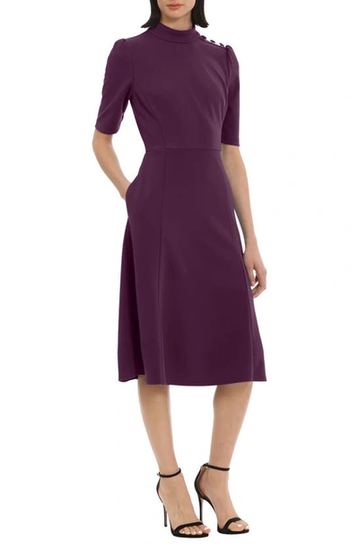 Donna Morgan Mock Neck Button Shoulder Fit & Flare Dress In Pickled Beet |  ModeSens