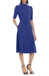 Donna Morgan Mock Neck Button Shoulder Fit & Flare Dress In Sodalite Blue