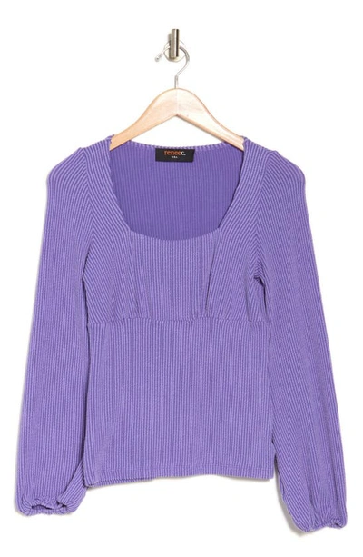 Renee C Square Neck Long Sleeve Ribbed Top In Purple