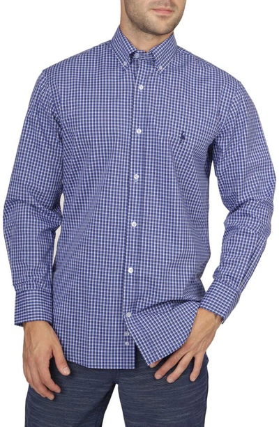 Tailorbyrd On The Fly Regular Fit Plaid Stretch Button-down Shirt In Navy