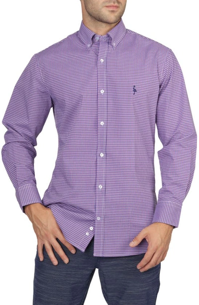 Tailorbyrd On The Fly Regular Fit Gingham Stretch Button-down Shirt In Purple