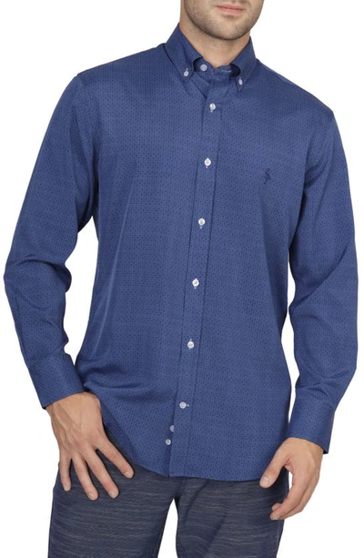 Tailorbyrd On The Fly Regular Fit Dot Stretch Button-down Shirt In Blue