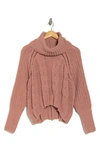 Dr2 By Daniel Rainn Turtleneck Crop High-low Sweater In Pink Rose