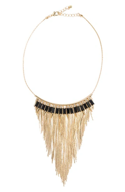 Natasha Crystal Fringe Statement Necklace In Gold Jet