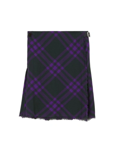 Burberry Silk Check Mini Skirt In Purple