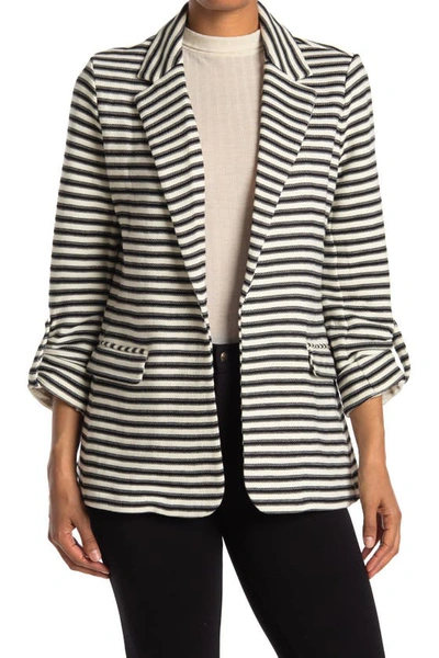 Dr2 By Daniel Rainn Stripe Notch Lapel Blazer In Black/ivory