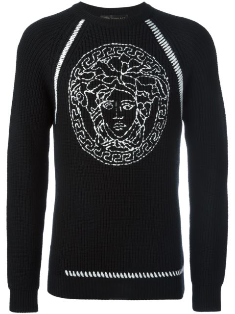 Versace Medusa Cable Knit Sweatshirt | ModeSens