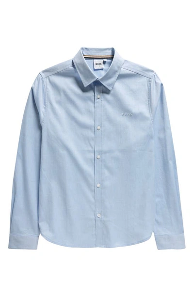 Bosswear Kids' Solid White Button-up Shirt In Pale Blue