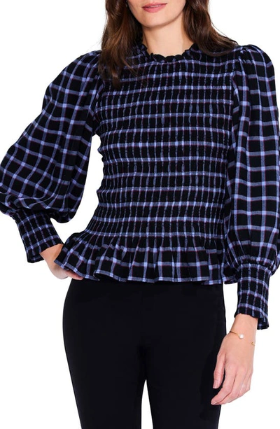 Nic + Zoe Twilight Plaid Smocked Top In Blue Multi