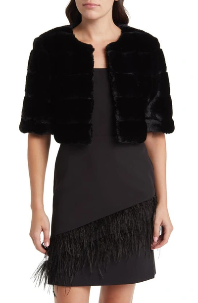 Eliza J Faux Fur Crop Jacket In Black Black