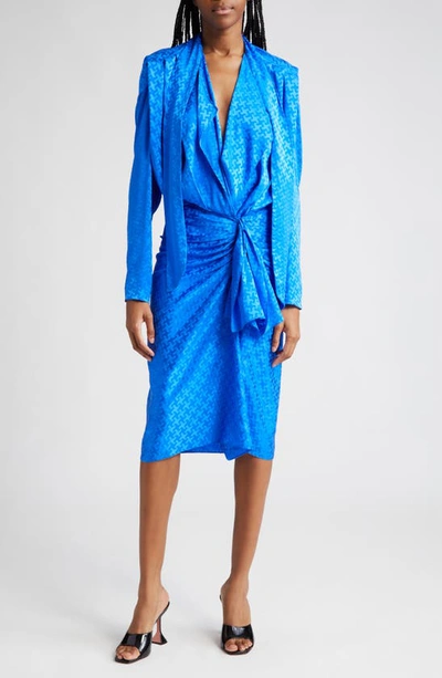 Mother Of All Malani Long Sleeve Stretch Silk Jacquard Dress In Royal Blue
