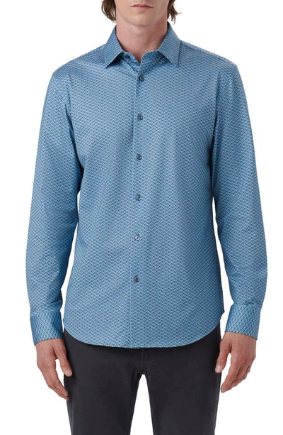 Bugatchi James Ooohcotton® Geometric Print Button-up Shirt In Peacock