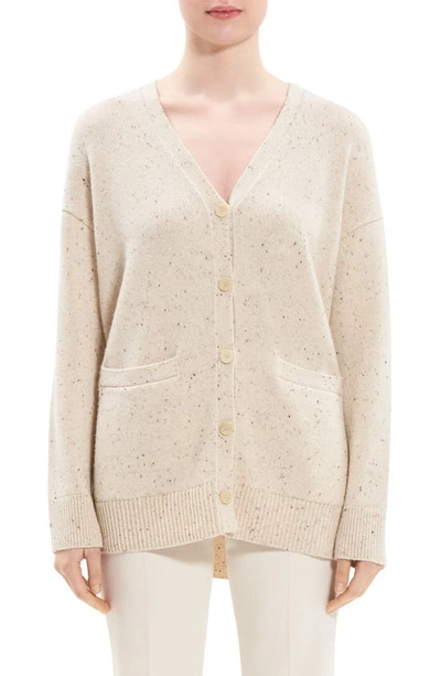 Theory Wool Cashmere Donegal Cardigan In Cream Multi