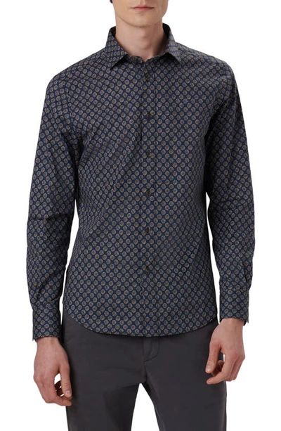 Bugatchi Axel Shaped Fit Mandala Print Stretch Cotton Button-up Shirt In Navy