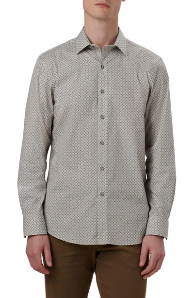 Bugatchi Julian Shaped Fit Geometric Print Stretch Cotton Button-up Shirt In Cement
