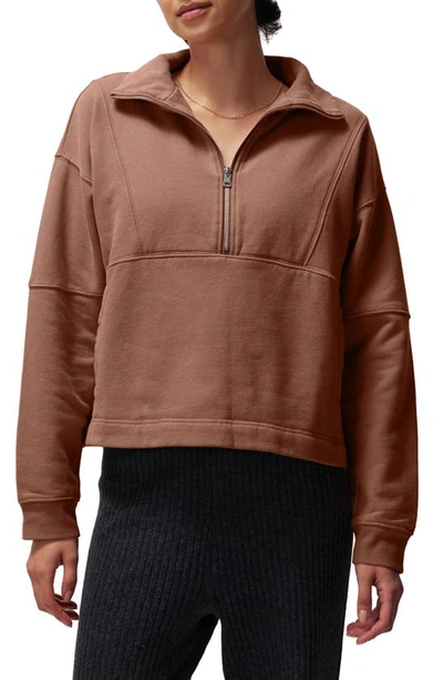 Spiritual Gangster Shay Crop Half Zip Cotton Pullover In Deep Rust