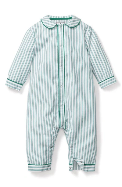 Petite Plume Babies' Emerald Ticking Pajama Romper In Green