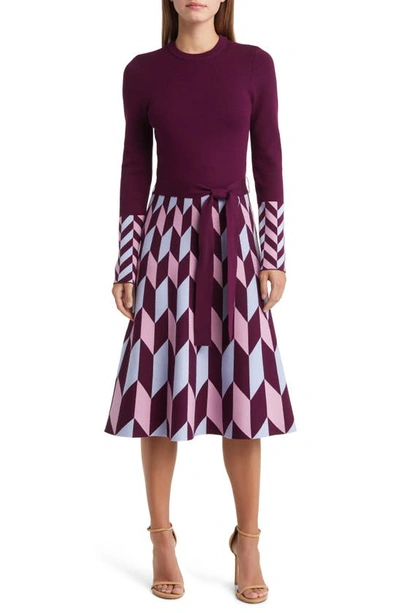 Eliza J Fit & Flare Long Sleeve Sweater Dress In Eggplant