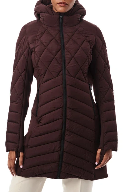 Bernardo Packable Mixed Media Water Resisant Quilted Puffer Jacket In Grapevine