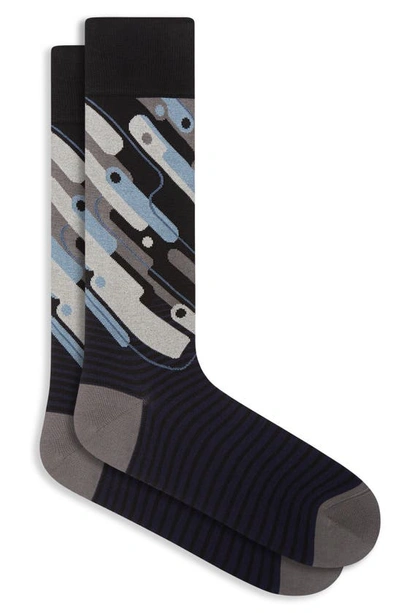 Bugatchi Geometric Mercerized Cotton Blend Socks In Black