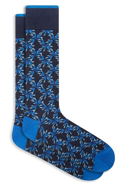 Bugatchi Floral Mercerized Cotton Blend Socks In Navy