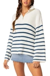 Edikted Stripe Oversize Quarter Zip Sweater In White