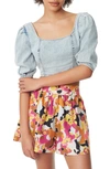 Circus Ny Puff Sleeve Denim Crop Top In Reflections