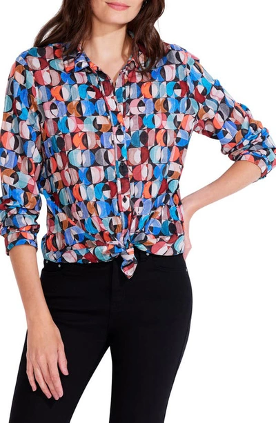 Nic + Zoe Crescent Crinkle Shirt In Blue